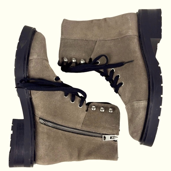 ALL SAINTS DUSTY WF658X BEIGE SUEDE LEATHER LACE UP ANKLE COMBAT STYLE LUG BOOTS - Picture 5 of 16